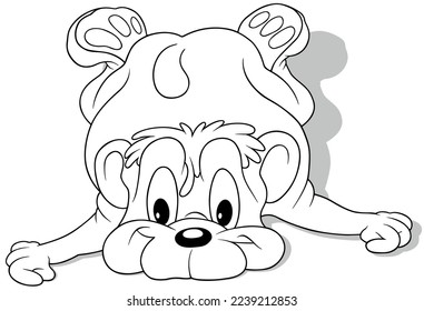 Drawing of a Cute Teddy Bear Lying on the Ground - Cartoon Illustration Isolated on White Background, Vector