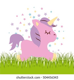 drawing cute unicorn icon vector illustration design