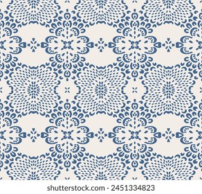 Drawing of Damascus on the wallpaper. Vintage bohemian design. Boho print in retro style. Beautiful snowflakes. Seamless openwork lace pattern for embroidery. Vintage bohemian design. Damask stencil.