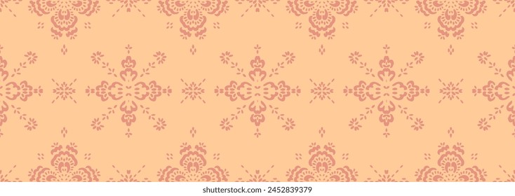 Drawing of Damascus on the wallpaper. Vintage bohemian design. Boho print in retro style. Beautiful snowflakes. Seamless openwork lace pattern for embroidery. Vintage bohemian design. Damask stencil.