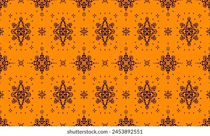 Drawing of Damascus on the wallpaper. Vintage bohemian design. Boho print in retro style. Beautiful snowflakes. Seamless openwork lace pattern for embroidery. Vintage bohemian design. Damask stencil.