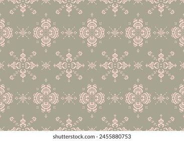 Drawing of Damascus on the wallpaper. Vintage bohemian design. Boho print in retro style. Beautiful snowflakes. Seamless openwork lace pattern for embroidery. Vintage bohemian design. Damask stencil.