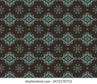 Drawing of Damascus on the wallpaper. Vintage bohemian design. Boho print in retro style. Beautiful snowflakes. Seamless openwork lace pattern for embroidery. Vintage bohemian design. Damask stencil.