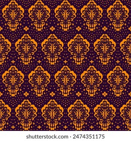 Drawing of Damascus on the wallpaper. Vintage bohemian design. Boho print in retro style. Beautiful seashell. Seamless openwork lace pattern for embroidery. Vintage bohemian design. Damask stencil.