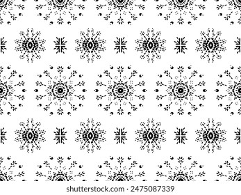 Drawing of Damascus on the wallpaper. Vintage bohemian design. Boho print in retro style. Beautiful snowflakes. Seamless openwork lace pattern for embroidery. Vintage bohemian design. Damask stencil.