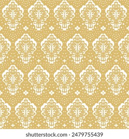 Drawing of Damascus on the wallpaper. Vintage bohemian design. Boho print in retro style. Beautiful seashell. Seamless openwork lace pattern for embroidery. Vintage bohemian design. Damask stencil.