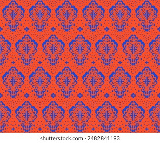 Drawing of Damascus on the wallpaper. Vintage bohemian design. Boho print in retro style. Beautiful seashell. Seamless openwork lace pattern for embroidery. Vintage bohemian design. Damask stencil.