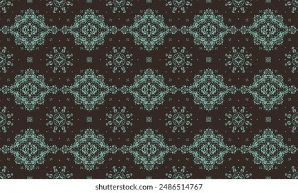 Drawing of Damascus on the wallpaper. Vintage bohemian design. Boho print in retro style. Beautiful snowflakes. Seamless openwork lace pattern for embroidery. Vintage bohemian design. Damask stencil.