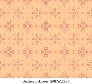 Drawing of Damascus on the wallpaper. Vintage bohemian design. Boho print in retro style. Beautiful snowflakes. Seamless openwork lace pattern for embroidery. Vintage bohemian design. Damask stencil.