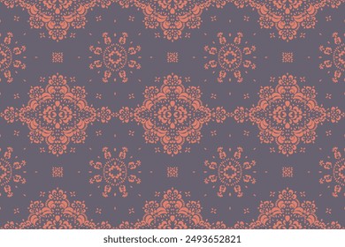 Drawing of Damascus on the wallpaper. Vintage bohemian design. Boho print in retro style. Beautiful snowflakes. Seamless openwork lace pattern for embroidery. Vintage bohemian design. Damask stencil.