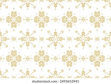 Drawing of Damascus on the wallpaper. Vintage bohemian design. Boho print in retro style. Beautiful snowflakes. Seamless openwork lace pattern for embroidery. Vintage bohemian design. Damask stencil.