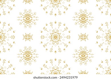 Drawing of Damascus on the wallpaper. Vintage bohemian design. Boho print in retro style. Beautiful snowflakes. Seamless openwork lace pattern for embroidery. Vintage bohemian design. Damask stencil.
