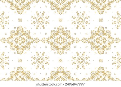 Drawing of Damascus on the wallpaper. Vintage bohemian design. Boho print in retro style. Beautiful snowflakes. Seamless openwork lace pattern for embroidery. Vintage bohemian design. Damask stencil.