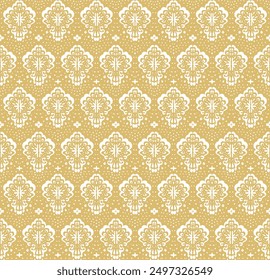 Drawing of Damascus on the wallpaper. Vintage bohemian design. Boho print in retro style. Beautiful seashell. Seamless openwork lace pattern for embroidery. Vintage bohemian design. Damask stencil.