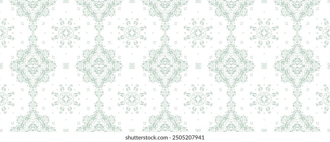 Drawing of Damascus on the wallpaper. Vintage bohemian design. Boho print in retro style. Beautiful snowflakes. Seamless openwork lace pattern for embroidery. Vintage bohemian design. Damask stencil.