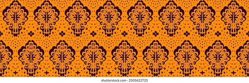 Drawing of Damascus on the wallpaper. Vintage bohemian design. Boho print in retro style. Beautiful seashell. Seamless openwork lace pattern for embroidery. Vintage bohemian design. Damask stencil.