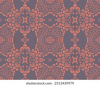 Drawing of Damascus on the wallpaper. Vintage bohemian design. Boho print in retro style. Beautiful snowflakes. Seamless openwork lace pattern for embroidery. Vintage bohemian design. Damask stencil.