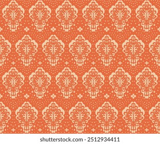 Drawing of Damascus on the wallpaper. Vintage bohemian design. Boho print in retro style. Beautiful seashell. Seamless openwork lace pattern for embroidery. Vintage bohemian design. Damask stencil.
