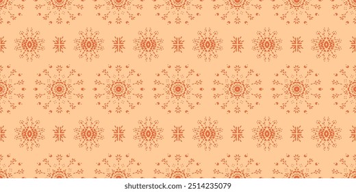 Drawing of Damascus on the wallpaper. Vintage bohemian design. Boho print in retro style. Beautiful snowflakes. Seamless openwork lace pattern for embroidery. Vintage bohemian design. Damask stencil.