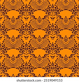 Desenho de Damasco no papel de parede. Design boêmio vintage. Impressão Boho em estilo retrô. Bela concha. Padrão de laço de trabalho aberto sem costura para bordados. Design boêmio vintage. Estêncil de damasco.