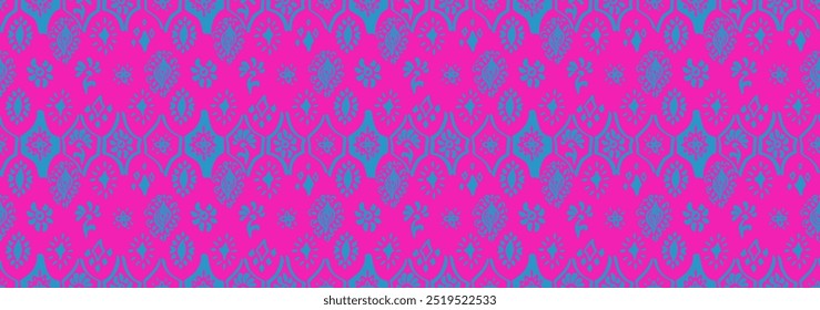 Drawing of Damascus on the wallpaper. Vintage bohemian design. Boho print in retro style. A small drawing with flowers and diamonds. Mosaic, majolica. Seamless openwork lace pattern for embroidery.