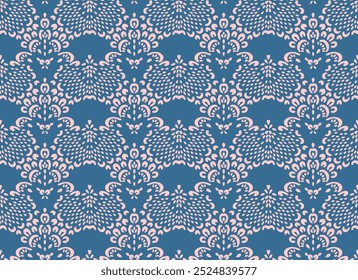 Drawing of Damascus on the wallpaper. Vintage bohemian design. Boho print in retro style. Beautiful snowflakes. Seamless openwork lace pattern for embroidery. Vintage bohemian design. Damask stencil.