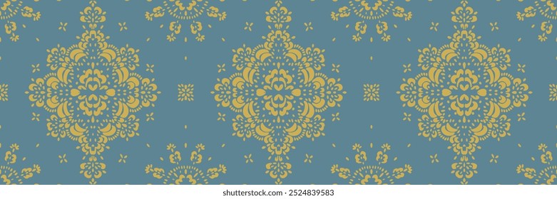 Drawing of Damascus on the wallpaper. Vintage bohemian design. Boho print in retro style. Beautiful snowflakes. Seamless openwork lace pattern for embroidery. Vintage bohemian design. Damask stencil.
