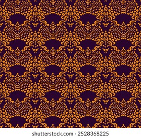 Desenho de Damasco no papel de parede. Design boêmio vintage. Impressão Boho em estilo retrô. Bela concha. Padrão de laço de trabalho aberto sem costura para bordados. Design boêmio vintage. Estêncil de damasco.