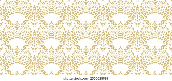 Drawing of Damascus on the wallpaper. Vintage bohemian design. Boho print in retro style. Beautiful seashell. Seamless openwork lace pattern for embroidery. Vintage bohemian design. Damask stencil.