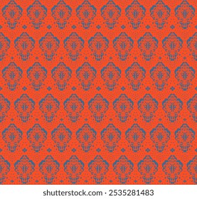 Drawing of Damascus on the wallpaper. Vintage bohemian design. Boho print in retro style. Beautiful seashell. Seamless openwork lace pattern for embroidery. Vintage bohemian design. Damask stencil.
