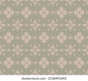 Drawing of Damascus on the wallpaper. Vintage bohemian design. Boho print in retro style. Beautiful snowflakes. Seamless openwork lace pattern for embroidery. Vintage bohemian design. Damask stencil.
