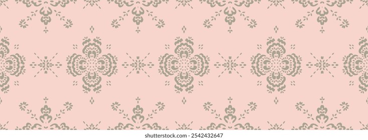 Drawing of Damascus on the wallpaper. Vintage bohemian design. Boho print in retro style. Beautiful snowflakes. Seamless openwork lace pattern for embroidery. Vintage bohemian design. Damask stencil.