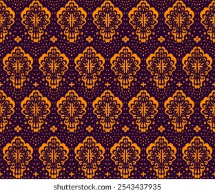 Drawing of Damascus on the wallpaper. Vintage bohemian design. Boho print in retro style. Beautiful seashell. Seamless openwork lace pattern for embroidery. Vintage bohemian design. Damask stencil.