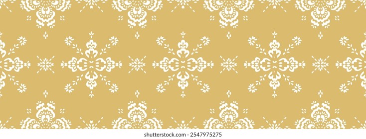 Drawing of Damascus on the wallpaper. Vintage bohemian design. Boho print in retro style. Beautiful snowflakes. Seamless openwork lace pattern for embroidery. Vintage bohemian design. Damask stencil.