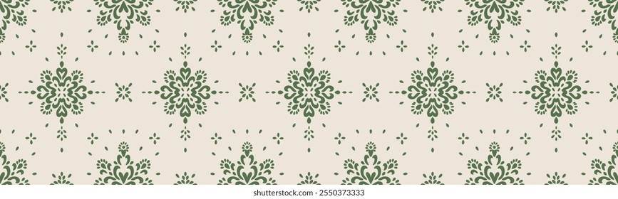 Drawing of Damascus on the wallpaper. Vintage bohemian design. Boho print in retro style. Beautiful snowflakes. Seamless openwork lace pattern for embroidery. Vintage bohemian design. Damask stencil.