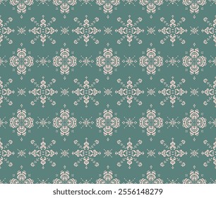 Drawing of Damascus on the wallpaper. Vintage bohemian design. Boho print in retro style. Beautiful snowflakes. Seamless openwork lace pattern for embroidery. Vintage bohemian design. Damask stencil.