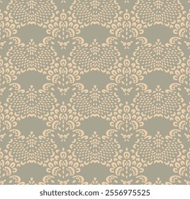 Drawing of Damascus on the wallpaper. Vintage bohemian design. Boho print in retro style. Beautiful seashell. Seamless openwork lace pattern for embroidery. Vintage bohemian design. Damask stencil.