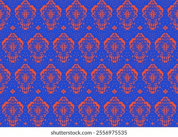 Drawing of Damascus on the wallpaper. Vintage bohemian design. Boho print in retro style. Beautiful seashell. Seamless openwork lace pattern for embroidery. Vintage bohemian design. Damask stencil.