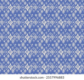 Drawing of Damascus on the wallpaper. Vintage bohemian design. Boho print in retro style. A small drawing with flowers and diamonds. Mosaic, majolica. Seamless openwork lace pattern for embroidery.