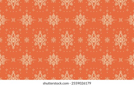 Drawing of Damascus on the wallpaper. Vintage bohemian design. Boho print in retro style. Beautiful snowflakes. Seamless openwork lace pattern for embroidery. Vintage bohemian design. Damask stencil.