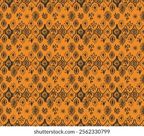 Drawing of Damascus on the wallpaper. Vintage bohemian design. Boho print in retro style. A small drawing with flowers and diamonds. Mosaic, majolica. Seamless openwork lace pattern for embroidery.