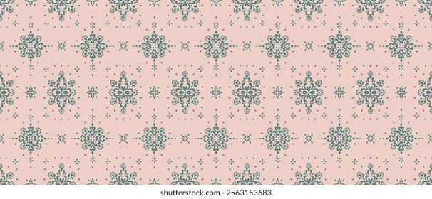 Drawing of Damascus on the wallpaper. Vintage bohemian design. Boho print in retro style. Beautiful snowflakes. Seamless openwork lace pattern for embroidery. Vintage bohemian design. Damask stencil.
