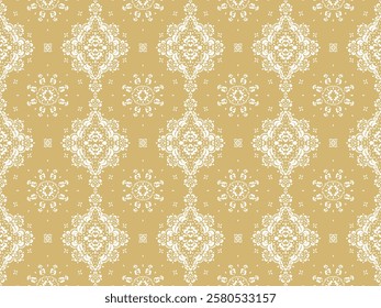 Drawing of Damascus on the wallpaper. Vintage bohemian design. Boho print in retro style. Beautiful snowflakes. Seamless openwork lace pattern for embroidery. Vintage bohemian design. Damask stencil.