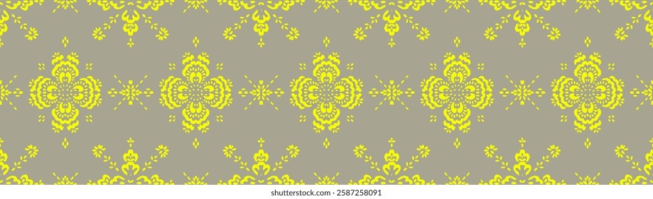 Drawing of Damascus on the wallpaper. Vintage bohemian design. Boho print in retro style. Beautiful snowflakes. Seamless openwork lace pattern for embroidery. Vintage bohemian design. Damask stencil.