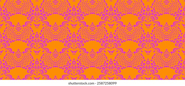 Drawing of Damascus on the wallpaper. Vintage bohemian design. Boho print in retro style. Beautiful seashell. Seamless openwork lace pattern for embroidery. Vintage bohemian design. Damask stencil.