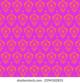 Drawing of Damascus on the wallpaper. Vintage bohemian design. Boho print in retro style. Beautiful seashell. Seamless openwork lace pattern for embroidery. Vintage bohemian design. Damask stencil.