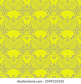 Drawing of Damascus on the wallpaper. Vintage bohemian design. Boho print in retro style. Beautiful seashell. Seamless openwork lace pattern for embroidery. Vintage bohemian design. Damask stencil.