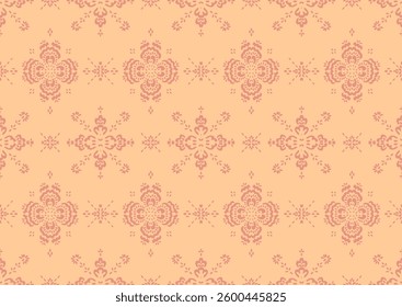 Drawing of Damascus on the wallpaper. Vintage bohemian design. Boho print in retro style. A small drawing with flowers and diamonds. Mosaic, majolica. Seamless openwork lace pattern for embroidery.