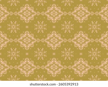 Drawing of Damascus on the wallpaper. Vintage bohemian design. Boho print in retro style. Beautiful snowflakes. Seamless openwork lace pattern for embroidery. Vintage bohemian design. Damask stencil.