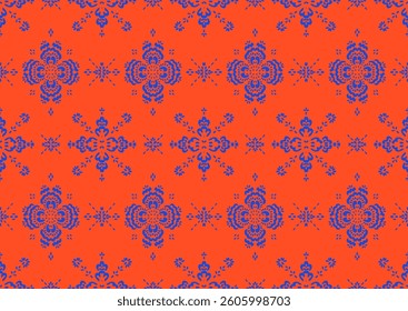 Drawing of Damascus on the wallpaper. Vintage bohemian design. Boho print in retro style. Beautiful snowflakes. Seamless openwork lace pattern for embroidery. Vintage bohemian design. Damask stencil.